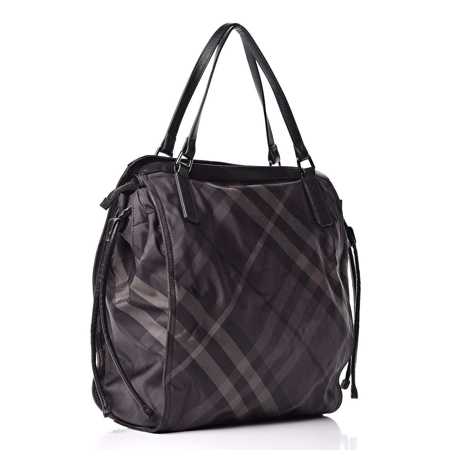 Burberry Nylon Check Small Buckleigh Packable Tote Charcoal 3 of 15