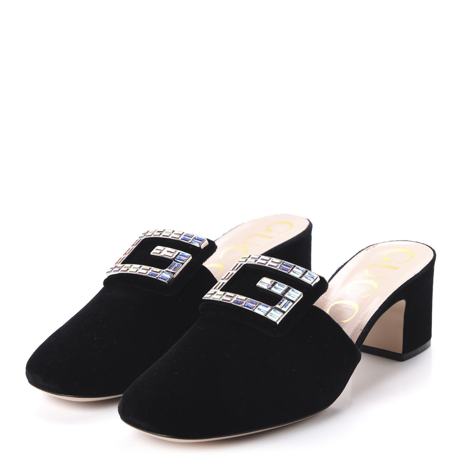 Gucci Velvet Crystal Square G Madelyn Mules 39 Black 3 of 10