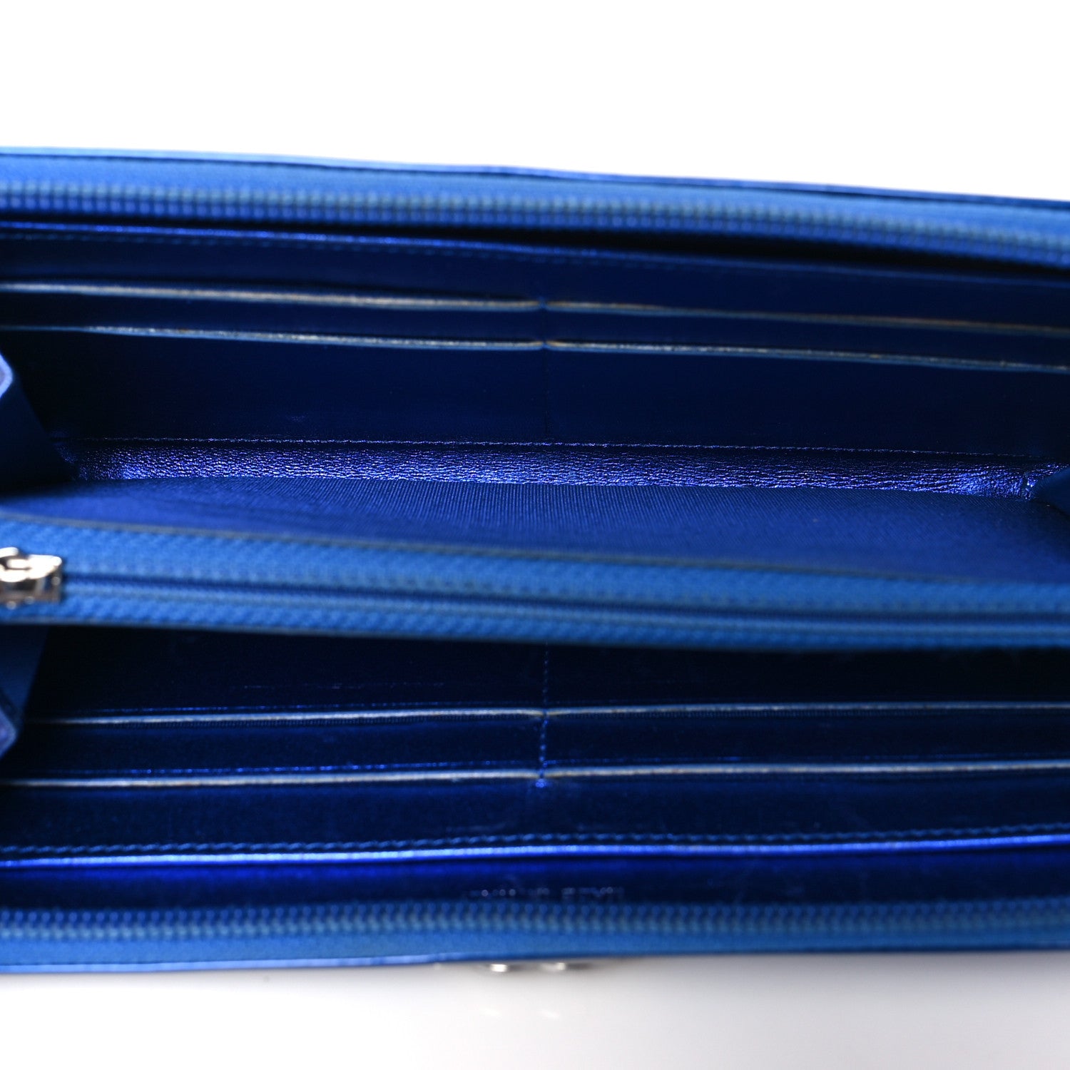 Chanel Metallic Patent Calfskin Quilted Boy L-Gusset Zip Wallet Blue 5 of 12