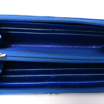 Chanel Metallic Patent Calfskin Quilted Boy L-Gusset Zip Wallet Blue 5 of 12