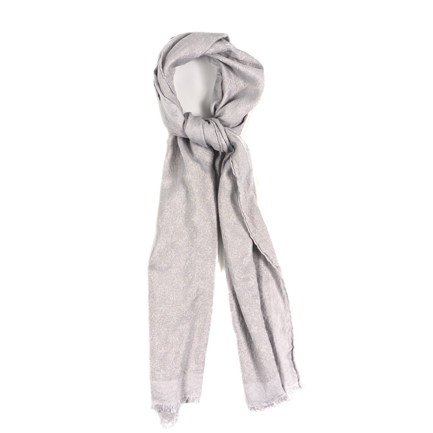 Silk Lurex Wool Monogram Shine Shawl Greige