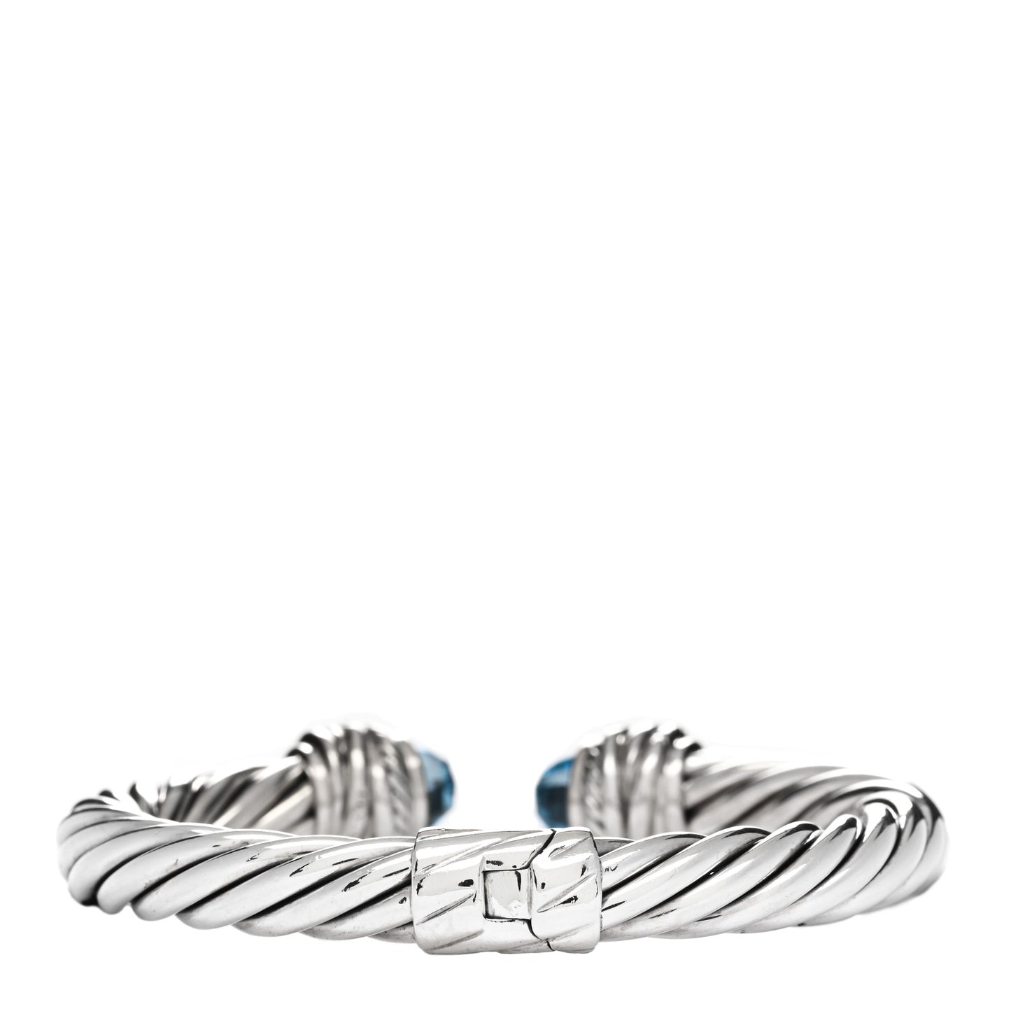 Sterling Silver Diamond Blue Topaz 8.5mm Crossover Hinge Bracelet