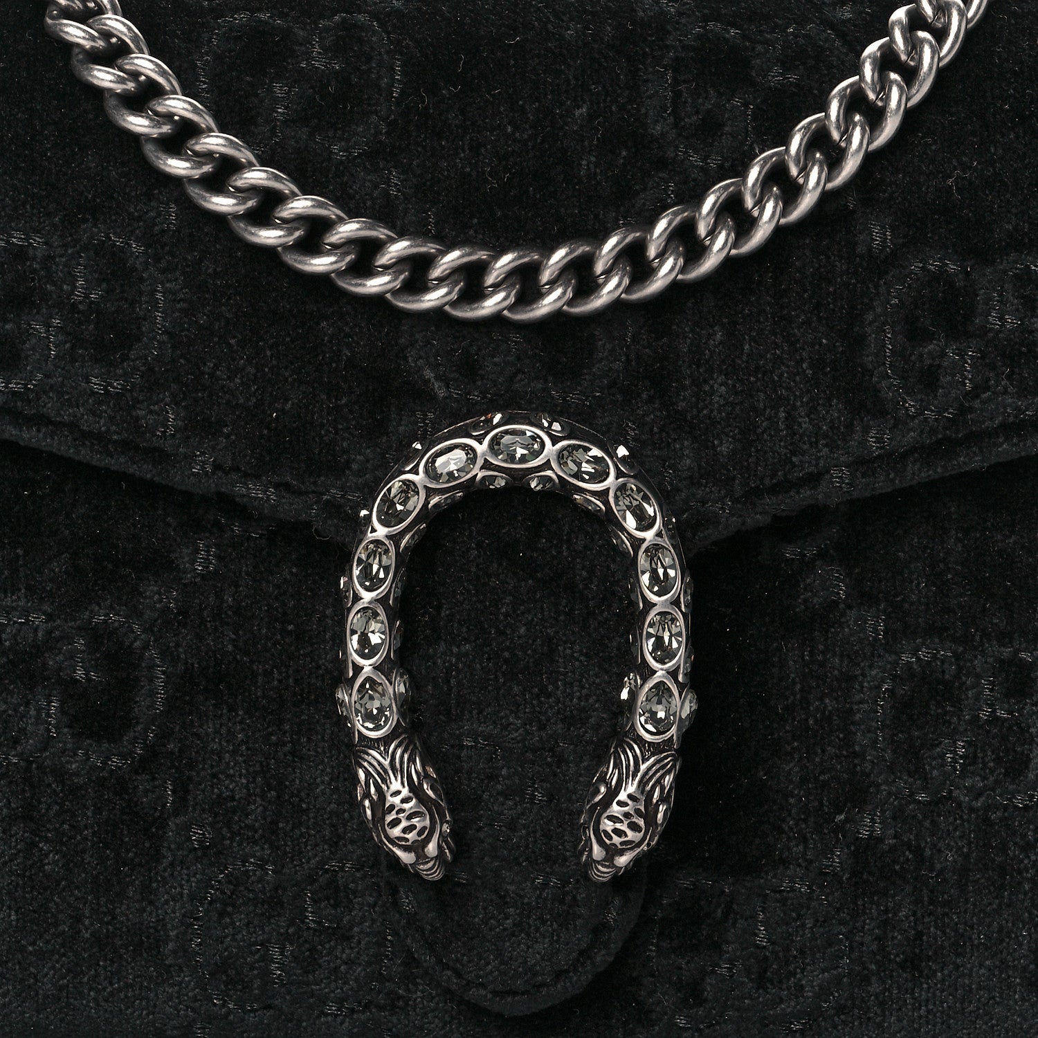 Gucci Velvet GG Monogram Mini Dionysus Chain Wallet Black 7 of 9