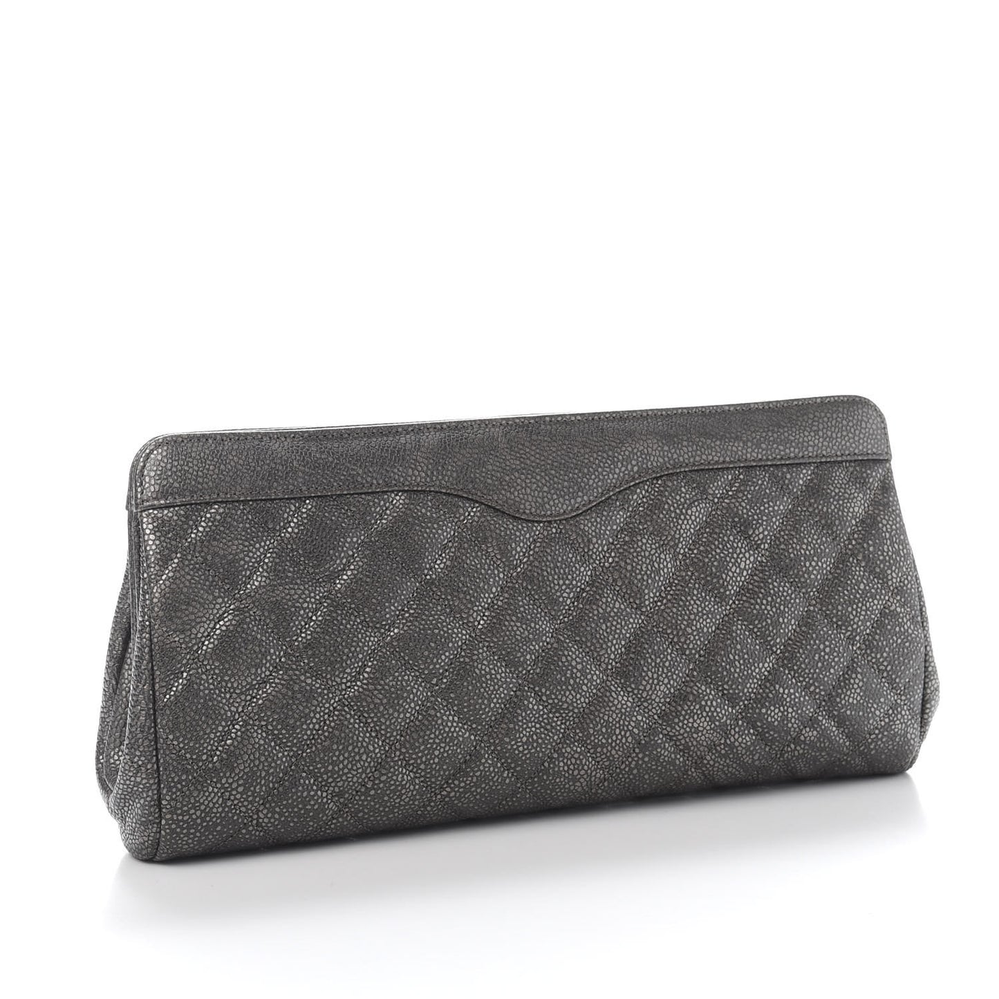 Metallic Caviar Quilted Clutch Dark Silver