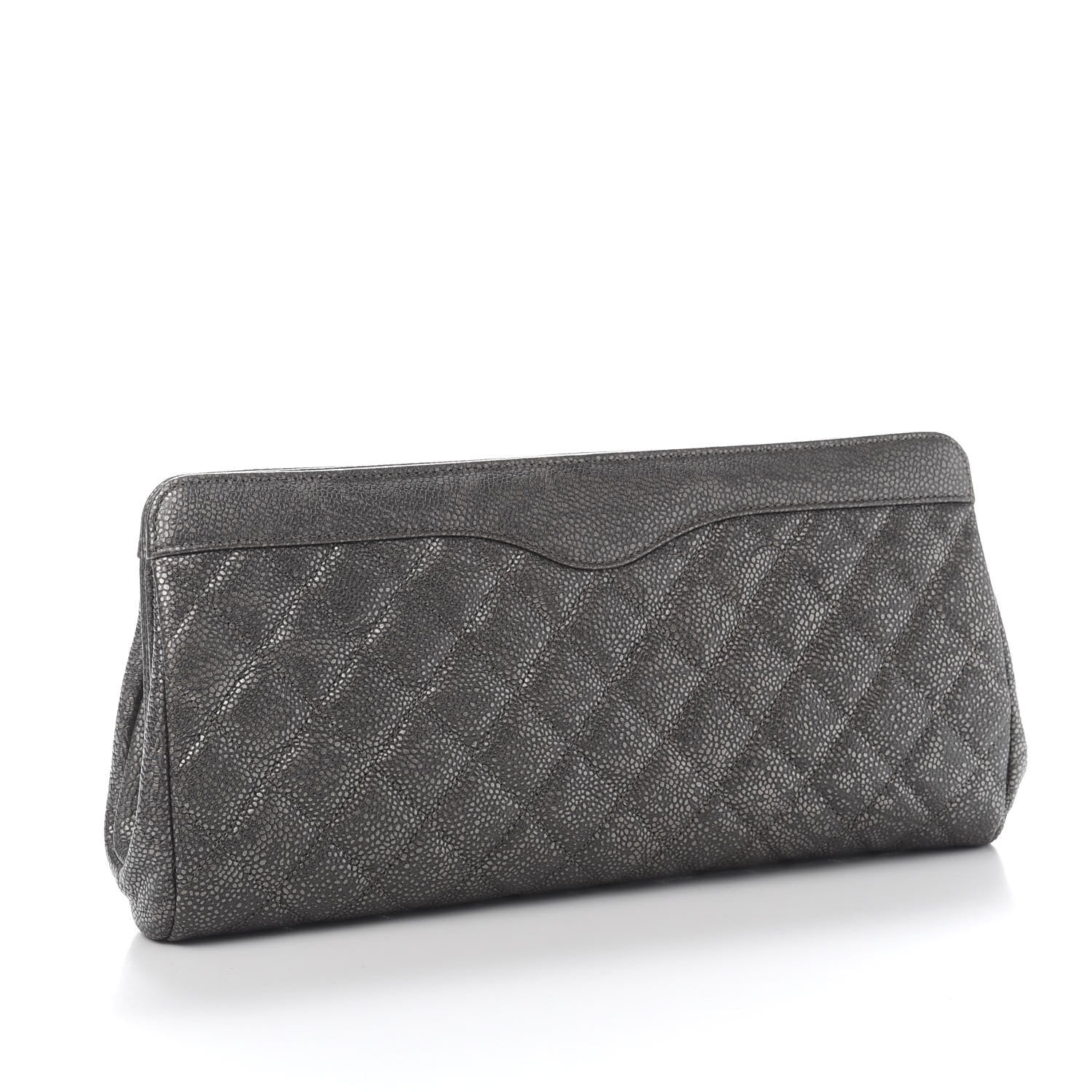 Chanel Metallic Caviar Quilted Clutch Dark Silver 2 of 10