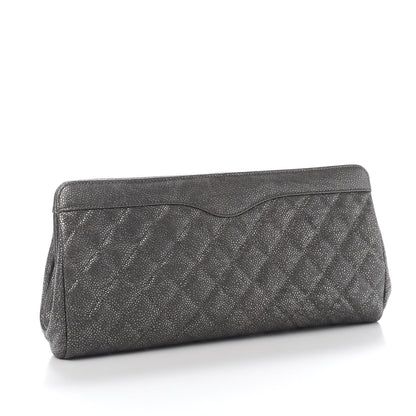 Chanel Metallic Caviar Quilted Clutch Dark Silver 2 of 10