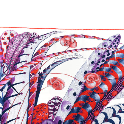Hermes Cashmere Silk Plumes En Fete Shawl 140 White Violet Rouge 5 of 6