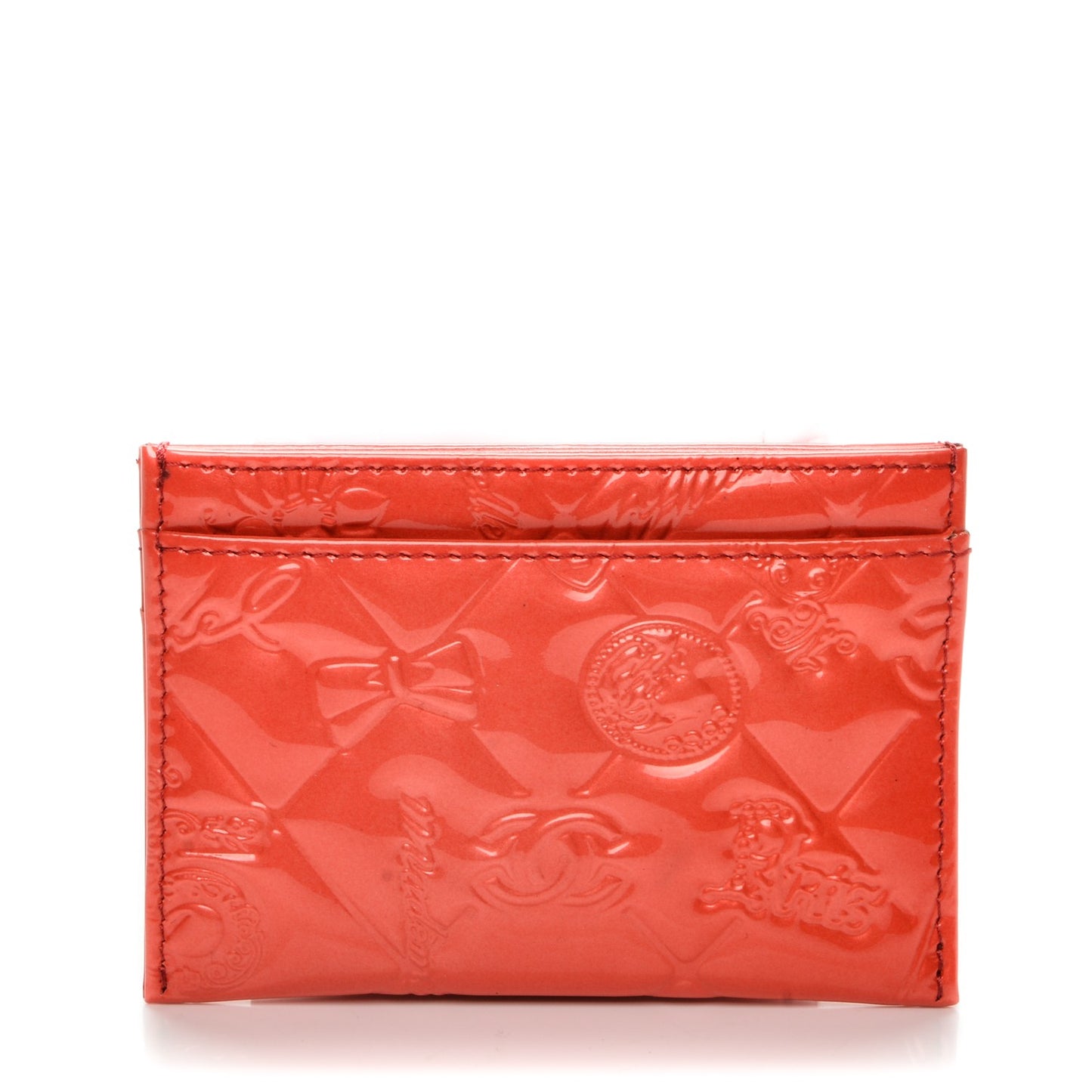 Patent Calfskin Lucky Symbols Card Holder Case Rouge Clair