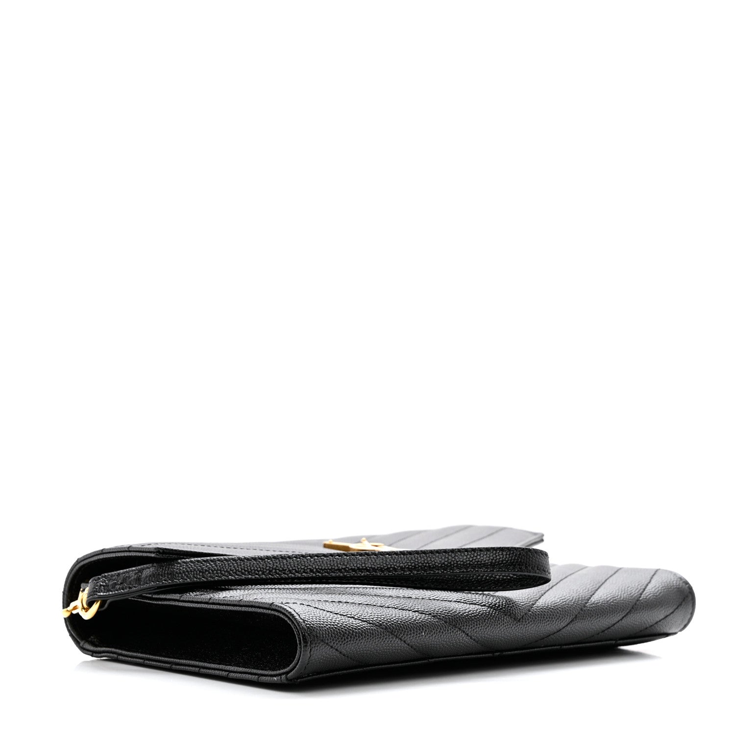 Saint Laurent Grain De Poudre Matelasse Chevron Monogram Envelope Clutch Black 5 of 9
