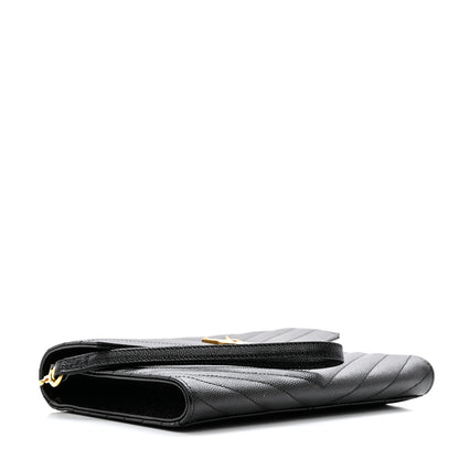 Saint Laurent Grain De Poudre Matelasse Chevron Monogram Envelope Clutch Black 5 of 9