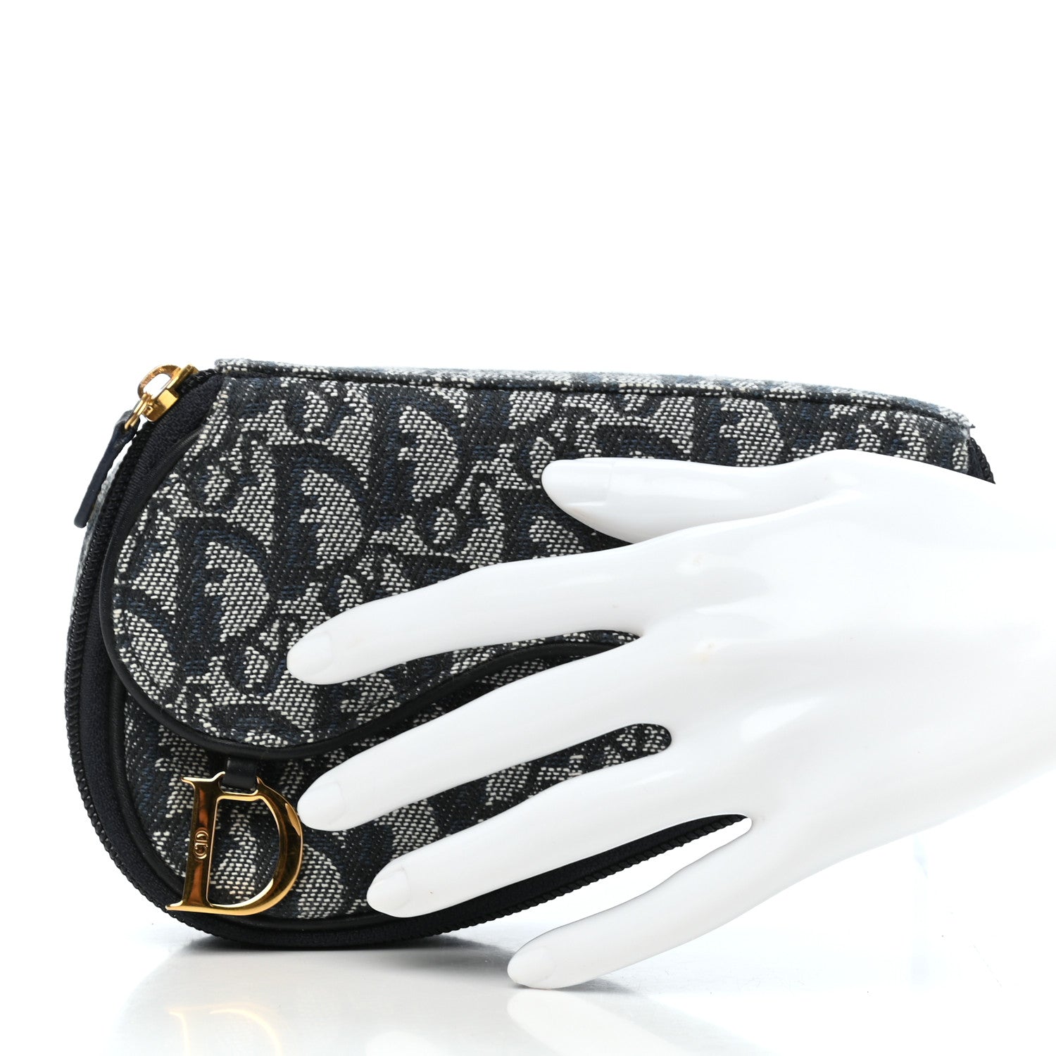 Christian Dior Monogram Mini Saddle Zip Pouch Navy Blue 2 of 8