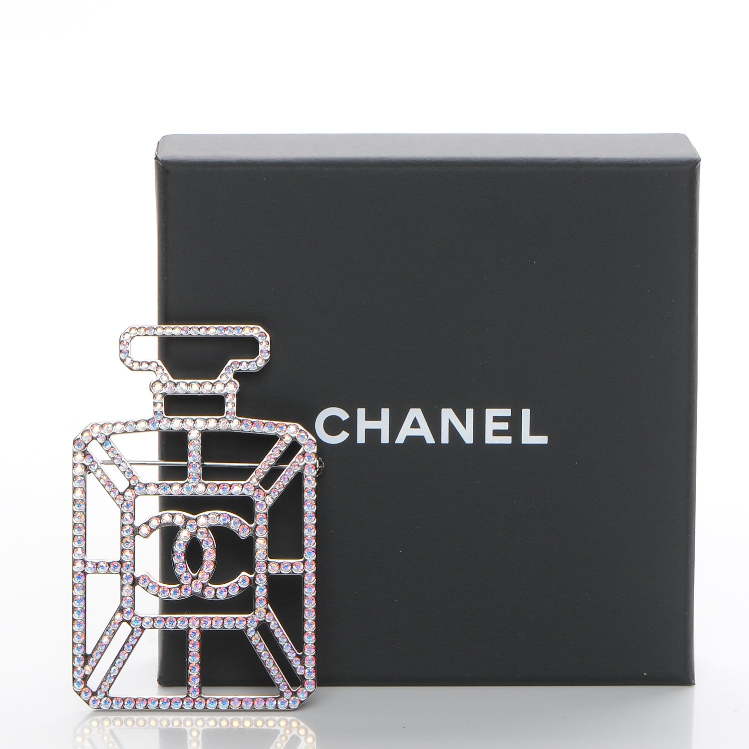 Chanel Crystal Perfume Bottle CC Brooch Silver 5 of 5