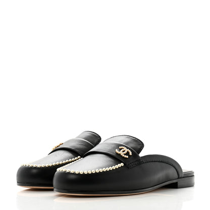 Chanel Lambskin Pearl CC Mules 36 Black 4 of 9