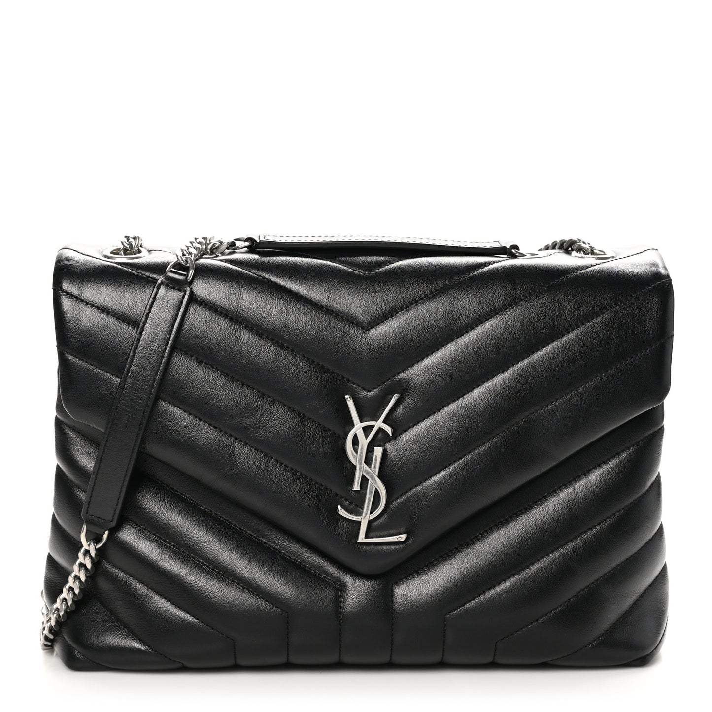 Calfskin Y Quilted Monogram Medium Loulou Chain Satchel Black