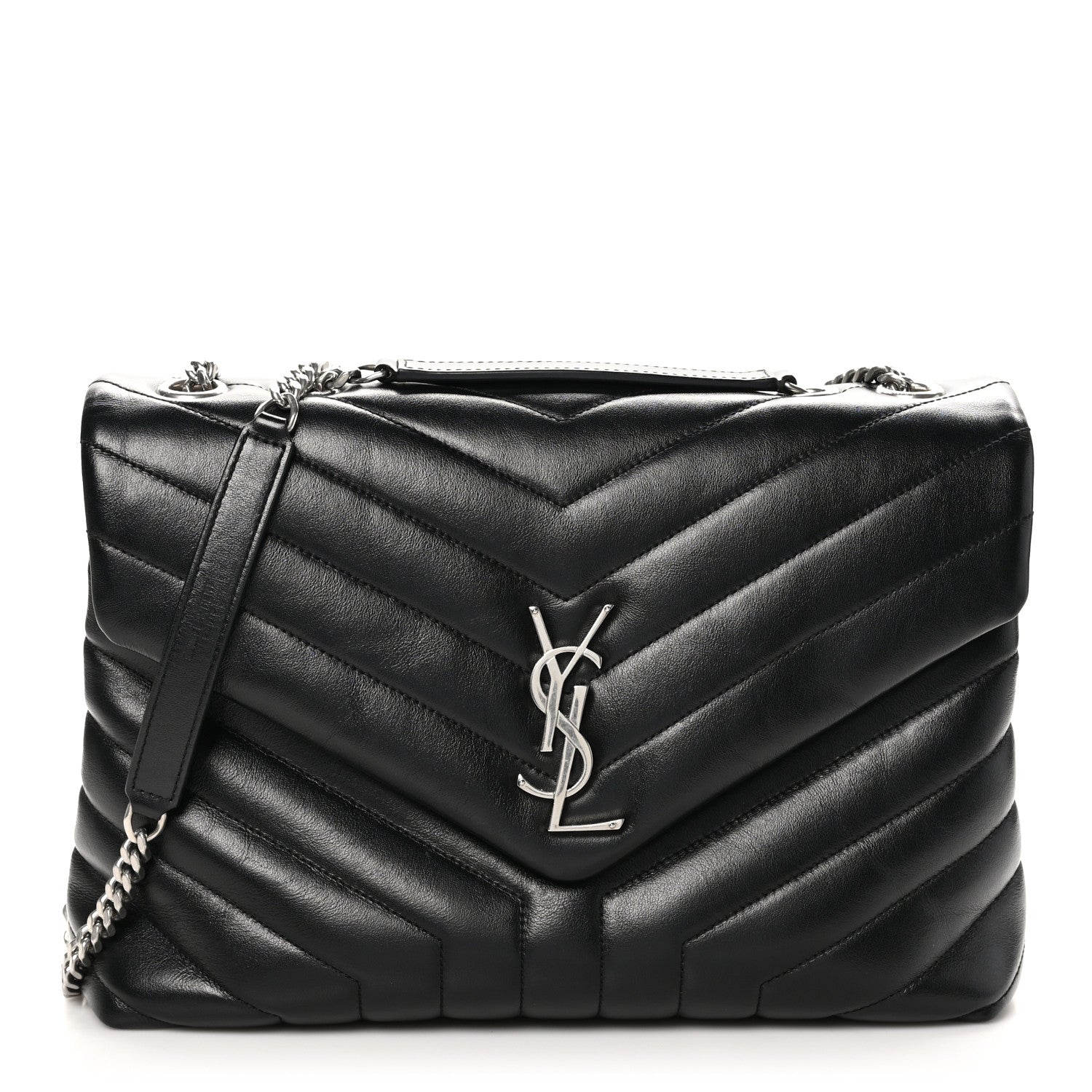 Saint Laurent Calfskin Y Quilted Monogram Medium Loulou Chain Satchel Black 1 of 12