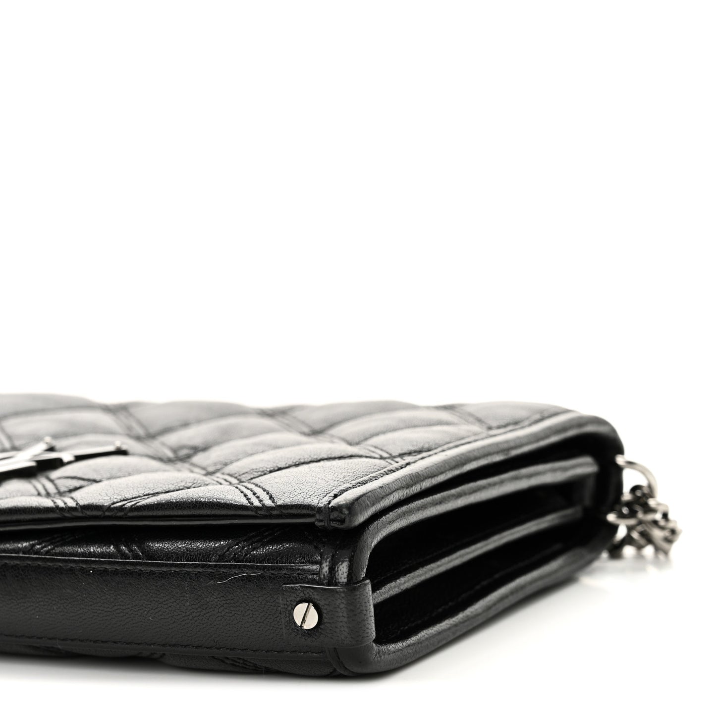 Lambskin Diamond Quilted Becky Chain Wallet Black