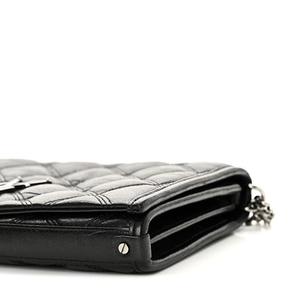 Saint Laurent Lambskin Diamond Quilted Becky Chain Wallet Black 16 of 17