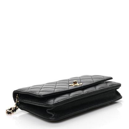 Chanel Lambskin Enamel Quilted Pearl Crush Wallet On Chain WOC Black 4 of 9