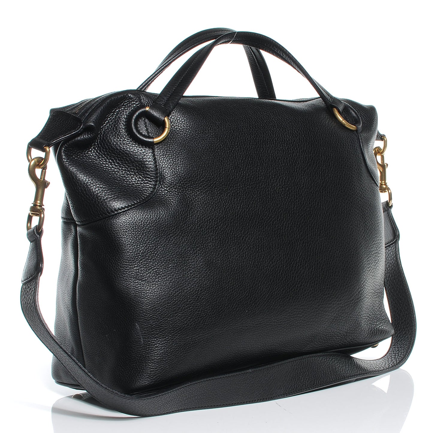 Leather Twill Top Handle Satchel Black