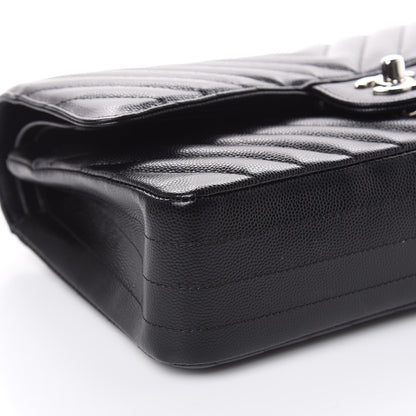Chanel Caviar Chevron Quilted Medium Double Flap Black 8 of 11
