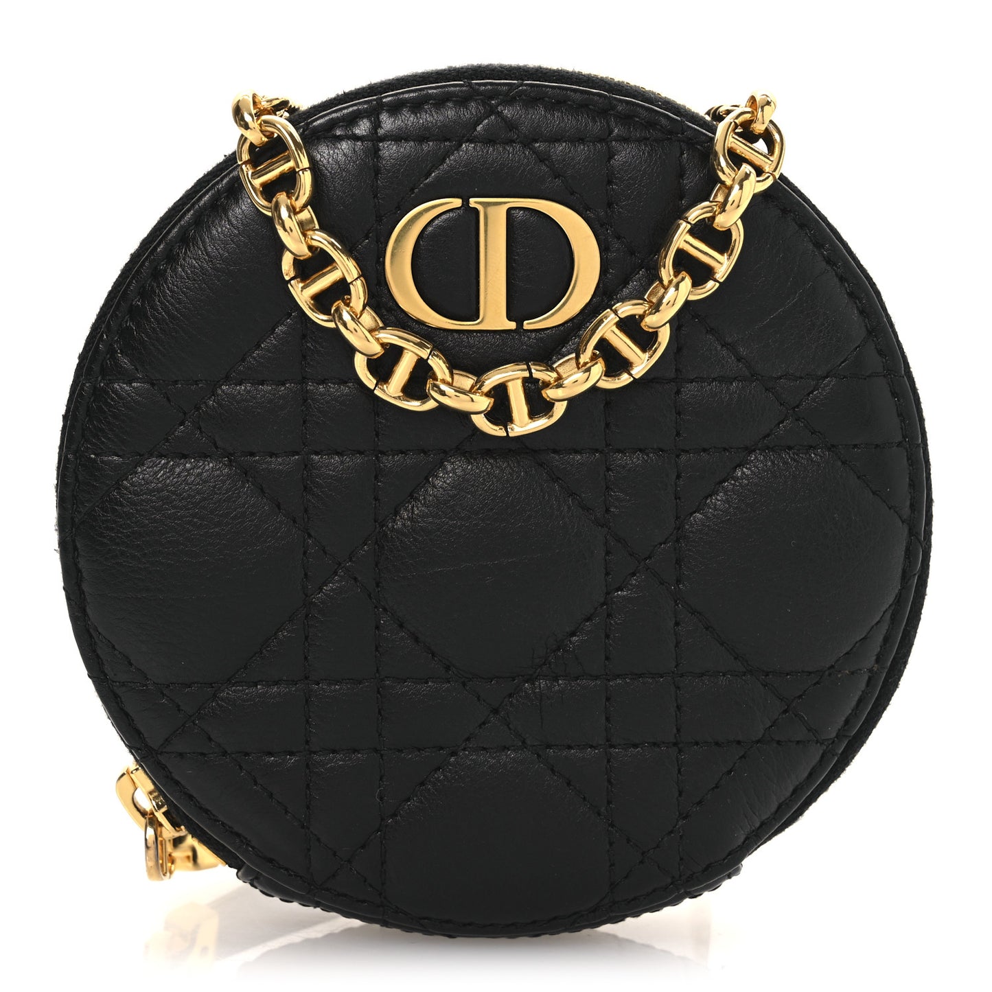 Calfskin Cannage Round Caro Pouch Black