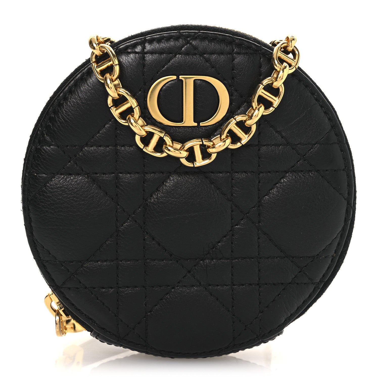 Christian Dior Calfskin Cannage Round Caro Pouch Black 1 of 10