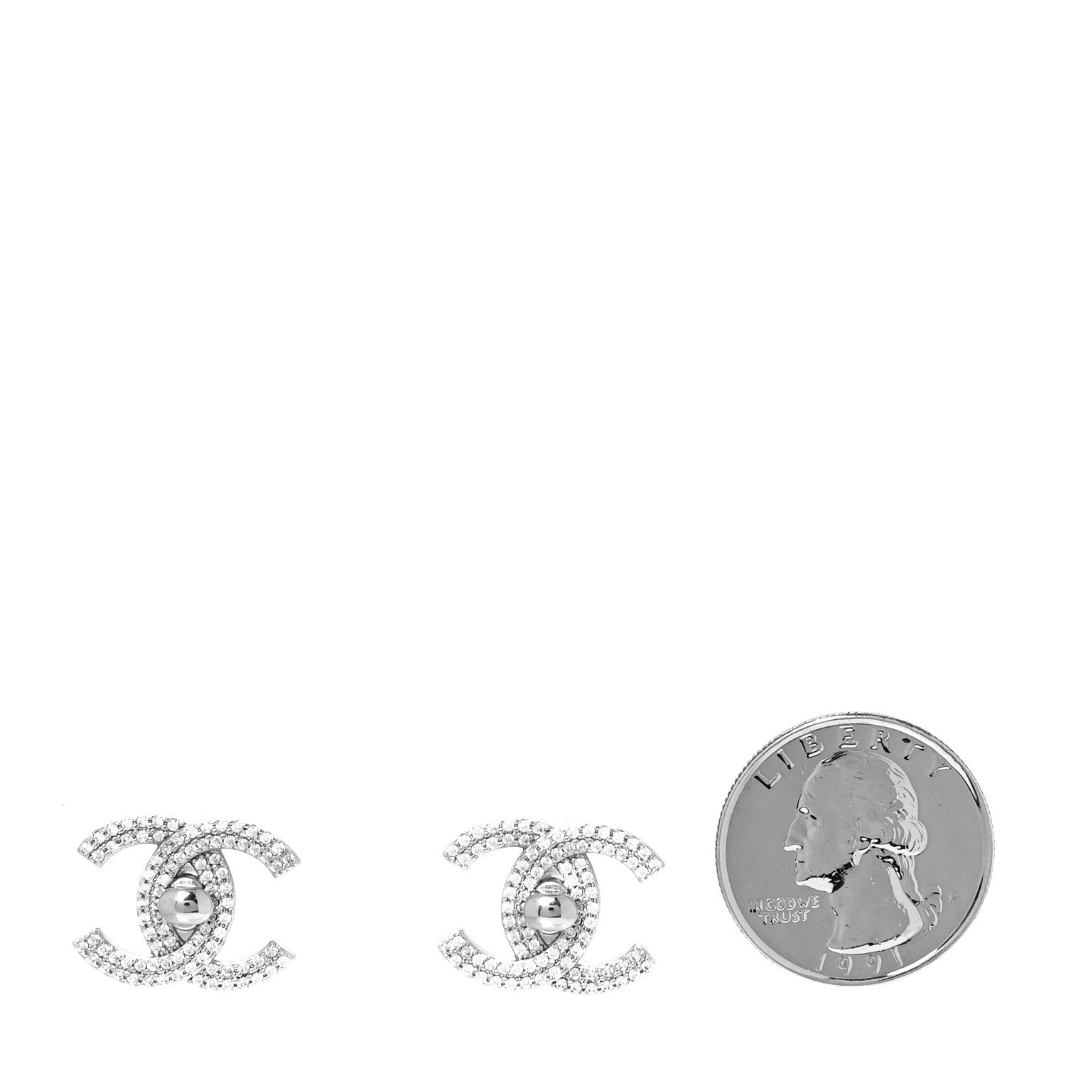 Chanel Crystal CC Turnlock Earrings Silver 2 of 4