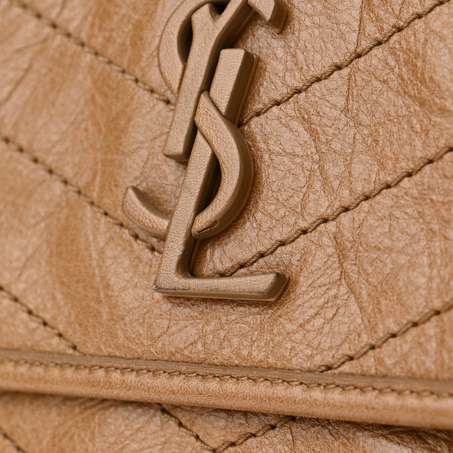 Crinkled Calfskin Matelasse Monogram Medium Niki Chain Satchel Natural Tan