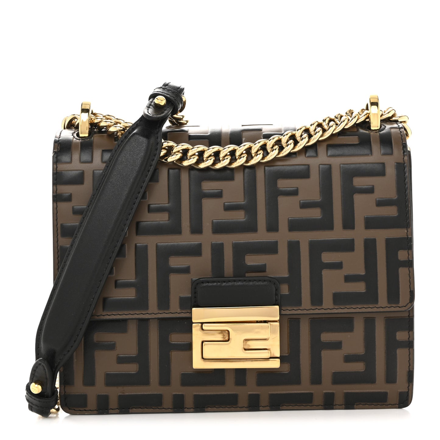 Vitello Liberty Bi-Color FF 1974 Embossed Small Kan U Shoulder Bag Maya Black
