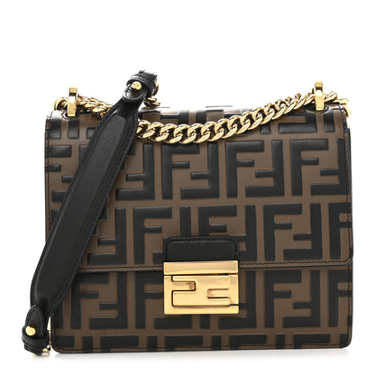 Fendi Vitello Liberty Bi-Color FF 1974 Embossed Small Kan U Shoulder Bag Maya Black 1 of 13