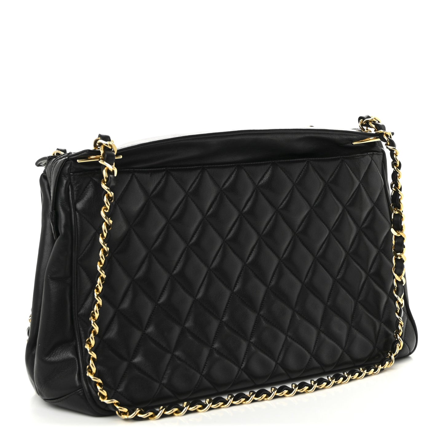 Lambskin Quilted Shopping Tote Black
