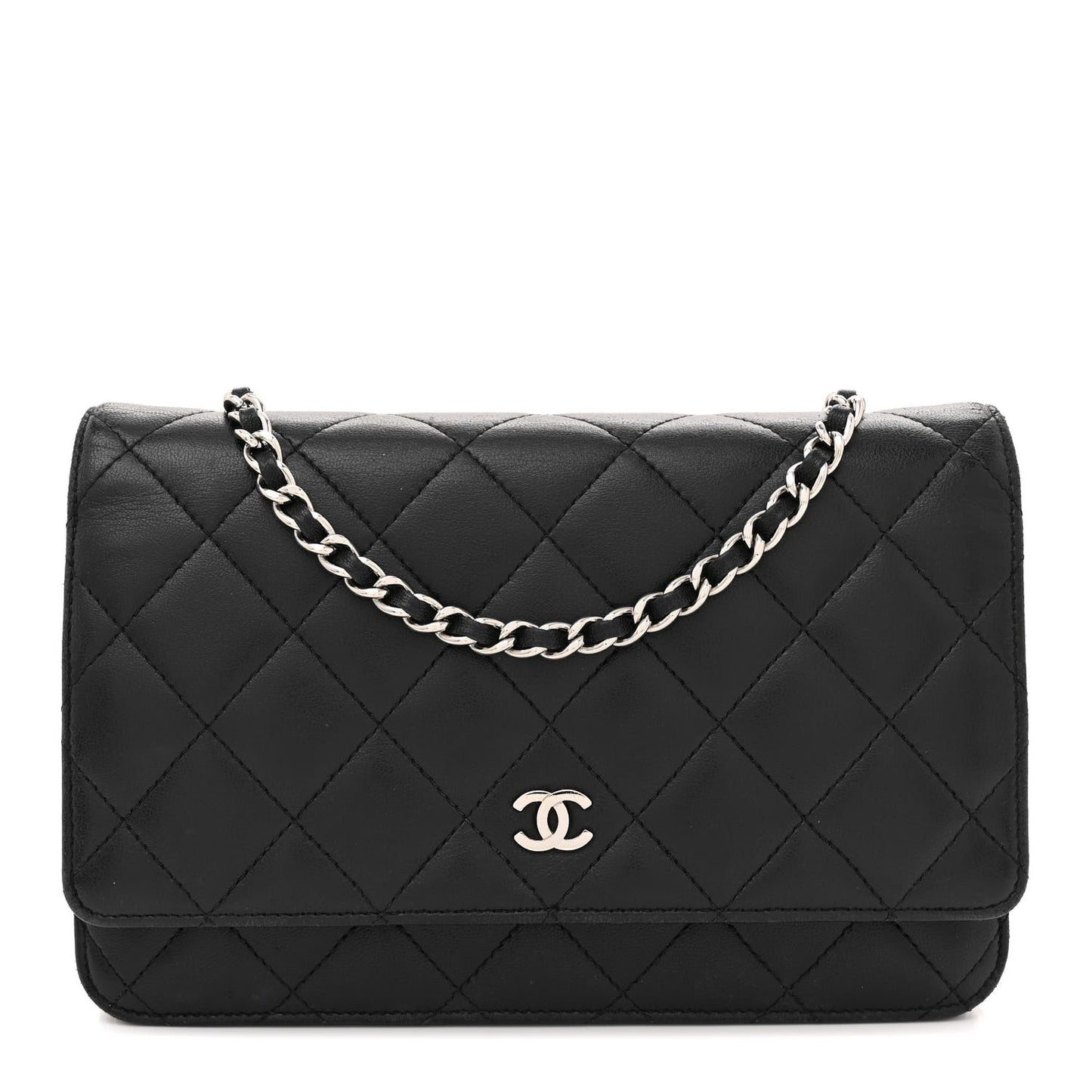 Lambskin Quilted Wallet On Chain WOC Black