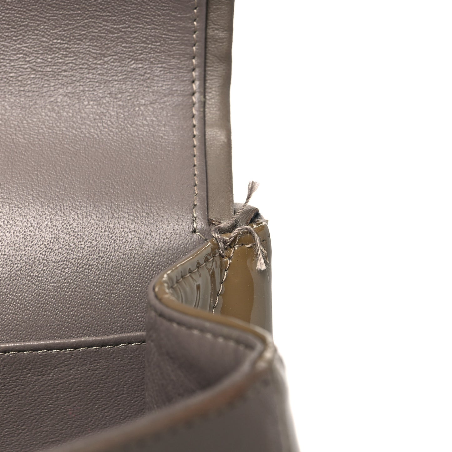 Patent Calfskin Quilted Jumbo Double Flap Grey