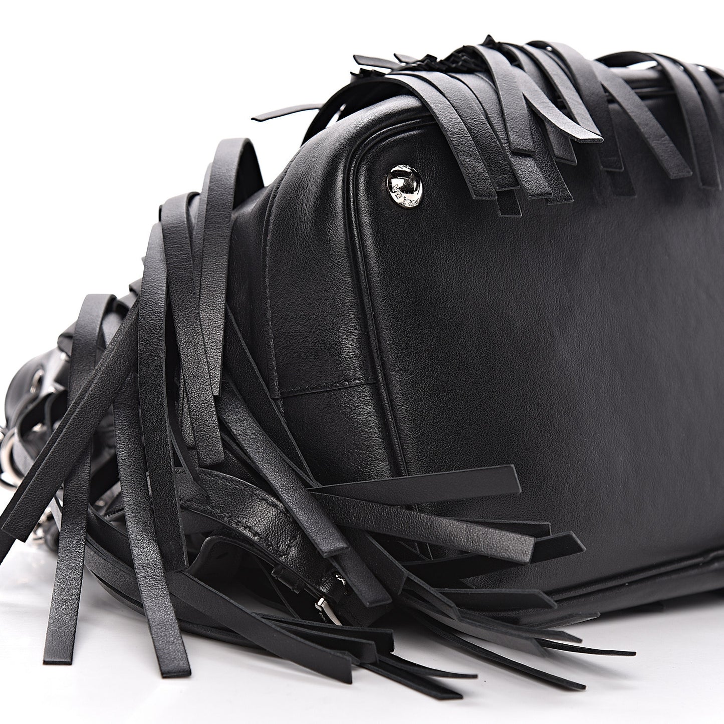 Soft Calfskin Fringe Bucket Bag Black