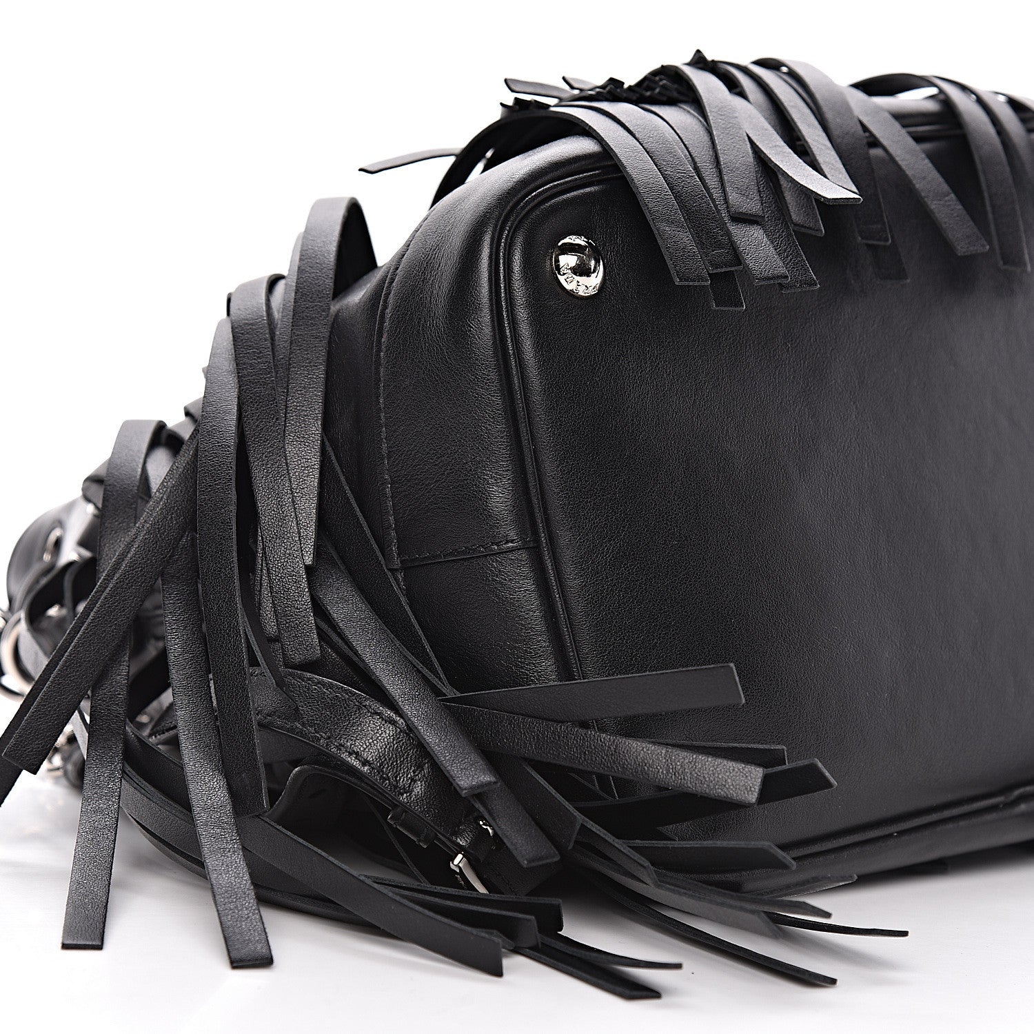 Prada Soft Calfskin Fringe Bucket Bag Black 10 of 15
