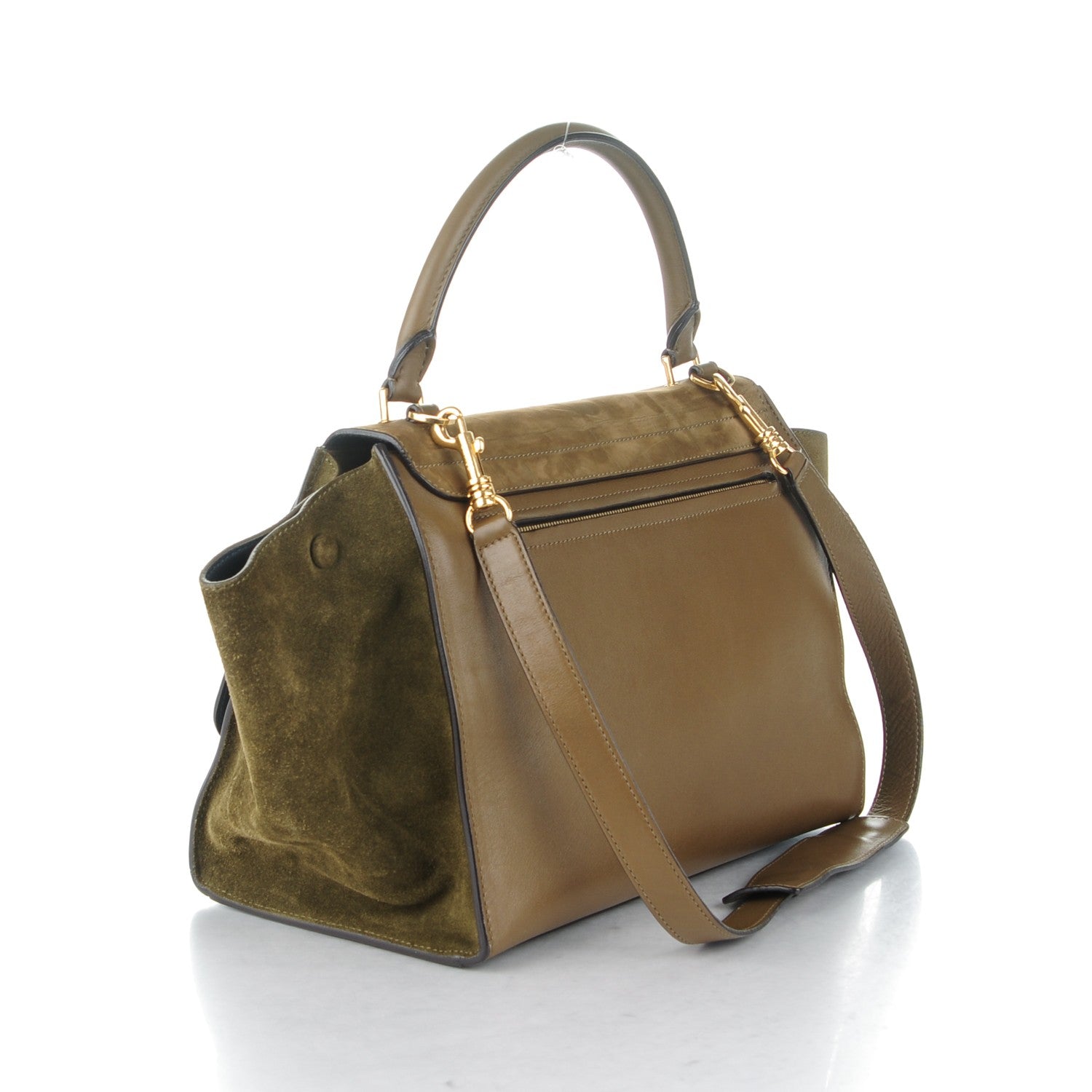 Celine Crocodile Embossed Nubuck Medium Trapeze Olive 3 of 9