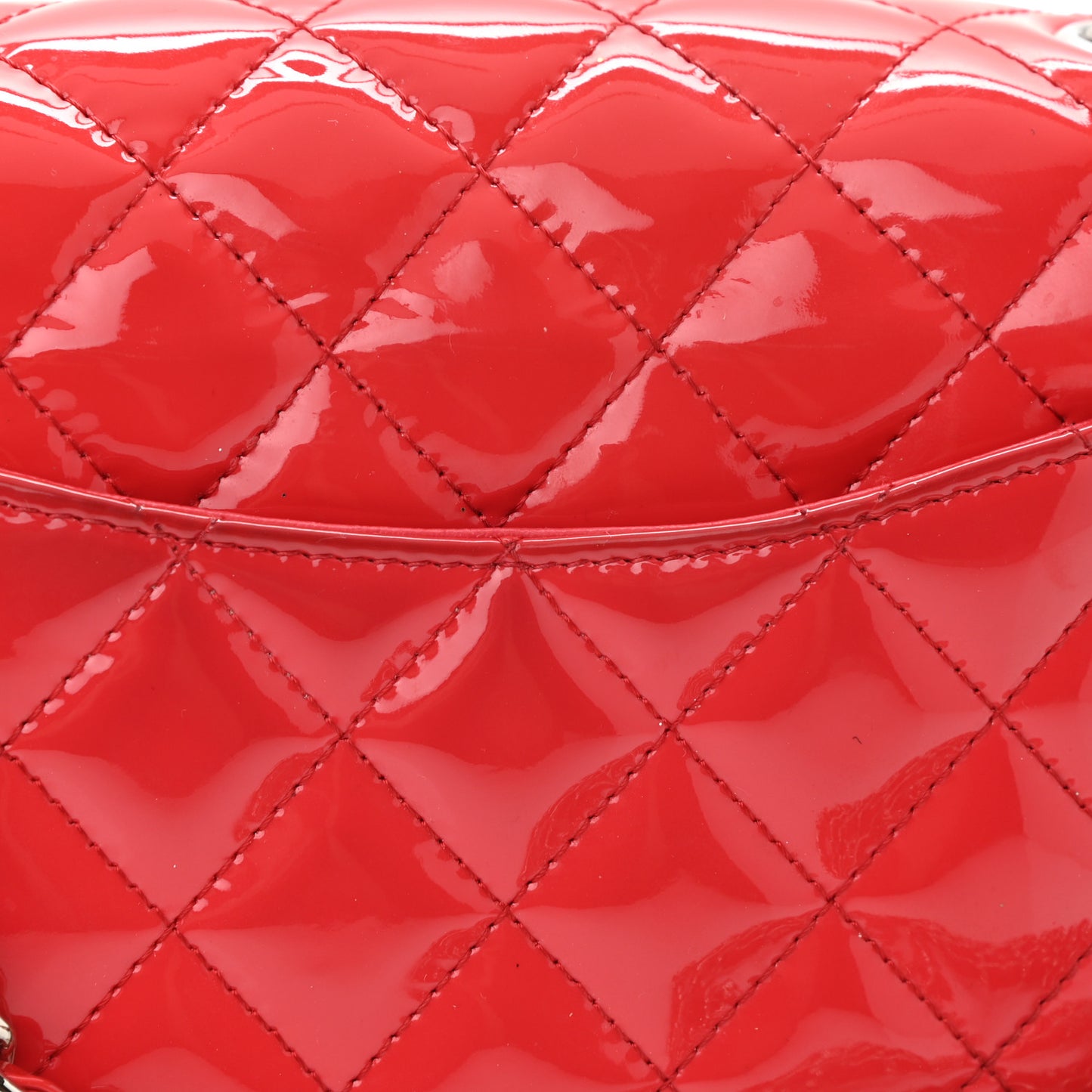 Patent Calfskin Quilted Mini Rectangular Flap Red