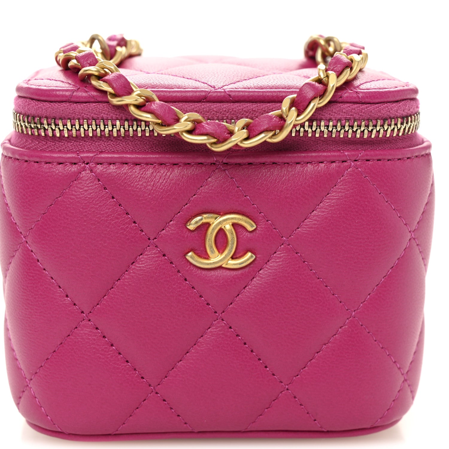 Chanel Lambskin Quilted Pearl Crush Mini Vanity Case With Chain