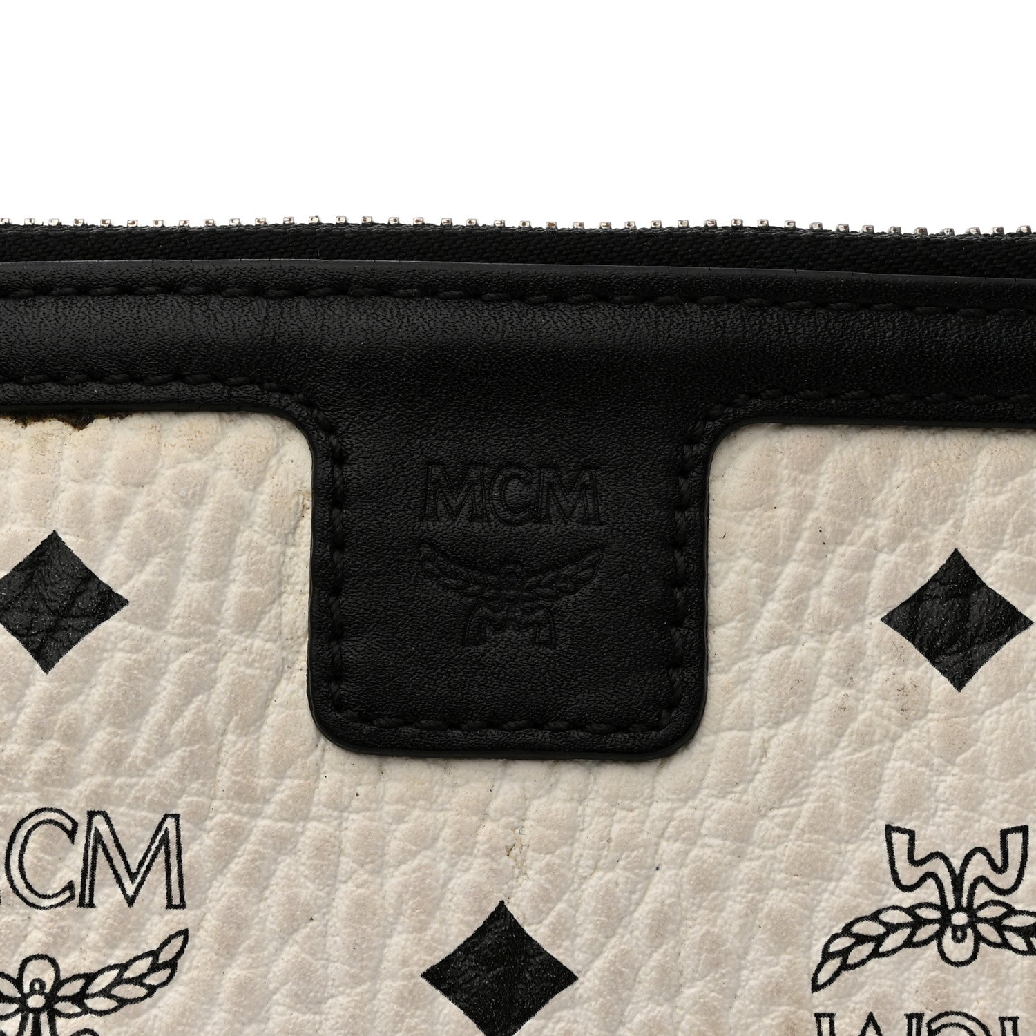 MCM Visetos Liz Shopper Tote Pouch White Black 6 of 6