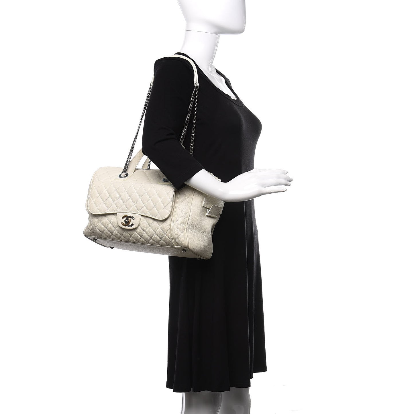 Caviar Quilted Large Casual Pocket Tote White