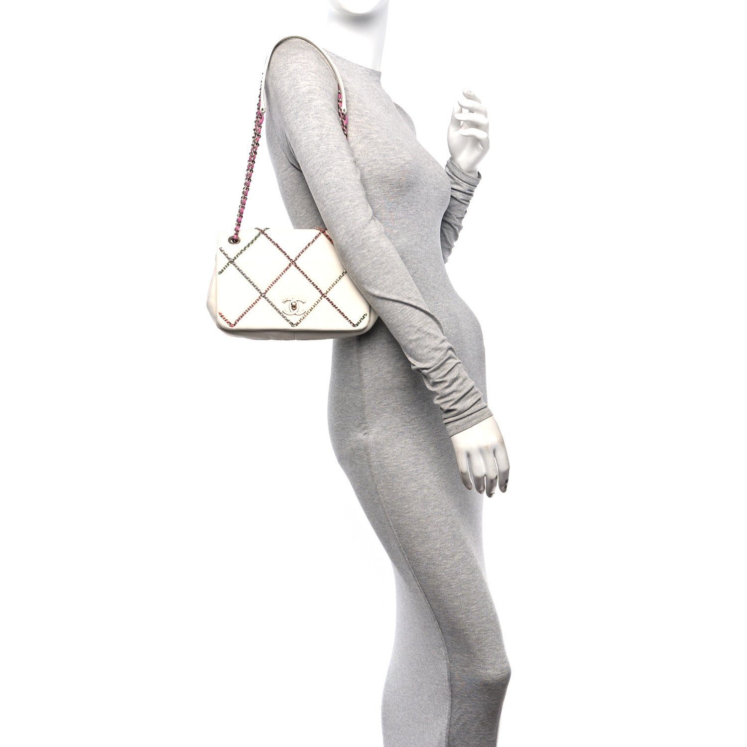 Chanel Lambskin Small Entwined Chain Flap White Multicolor 3 of 10
