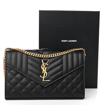 Saint Laurent Grain De Poudre Mixed Matelasse Triquilt Monogram Chain Wallet Black 11 of 11