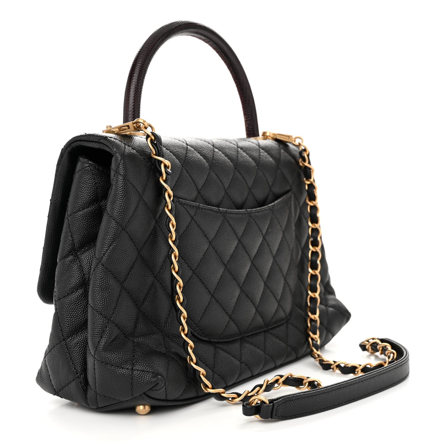 Chanel Caviar Lizard Embossed Quilted Small Coco Handle Flap Black 3 of 17