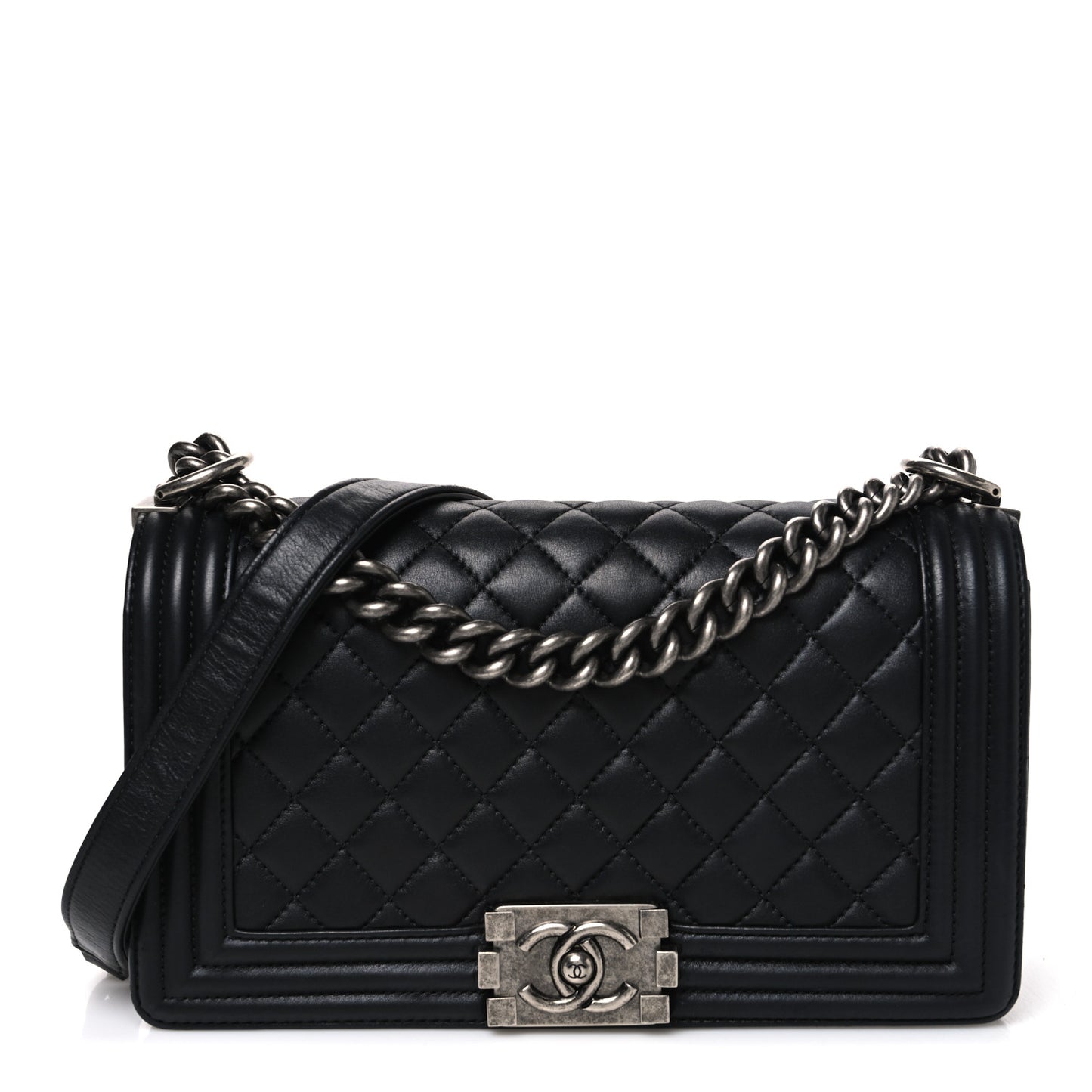 Lambskin Quilted Medium Boy Flap Black