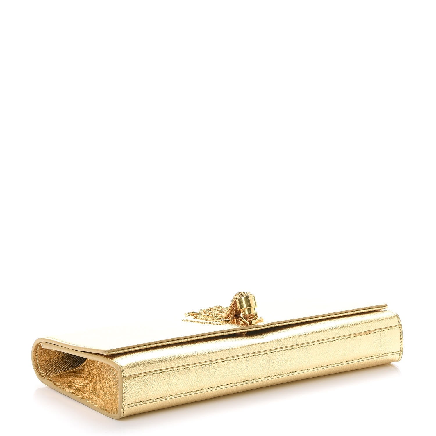Saint Laurent Metallic Textured Calfskin Classic Monogram Tassel Clutch Gold 4 of 9