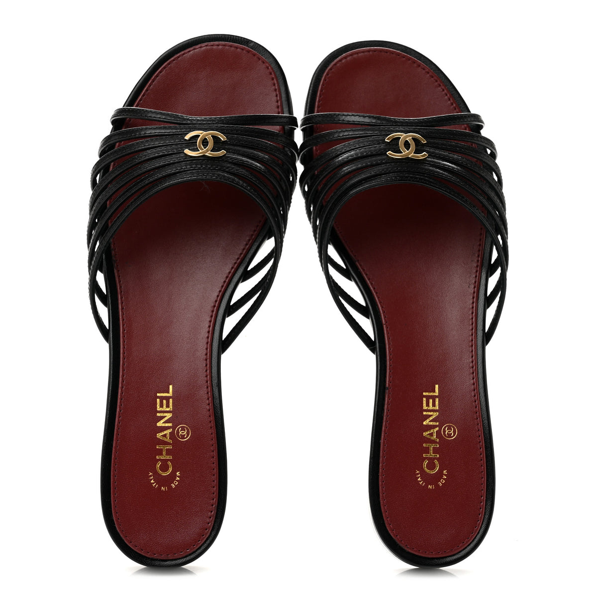 Goatskin Caged CC Slide Sandals 37 Black