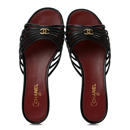 Chanel Goatskin Caged CC Slide Sandals 37 Black 2 of 9
