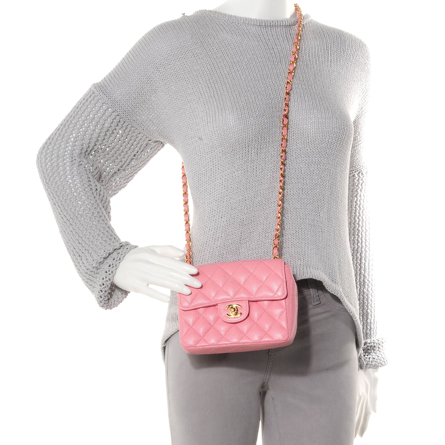 Caviar Quilted Mini Square Flap Pink