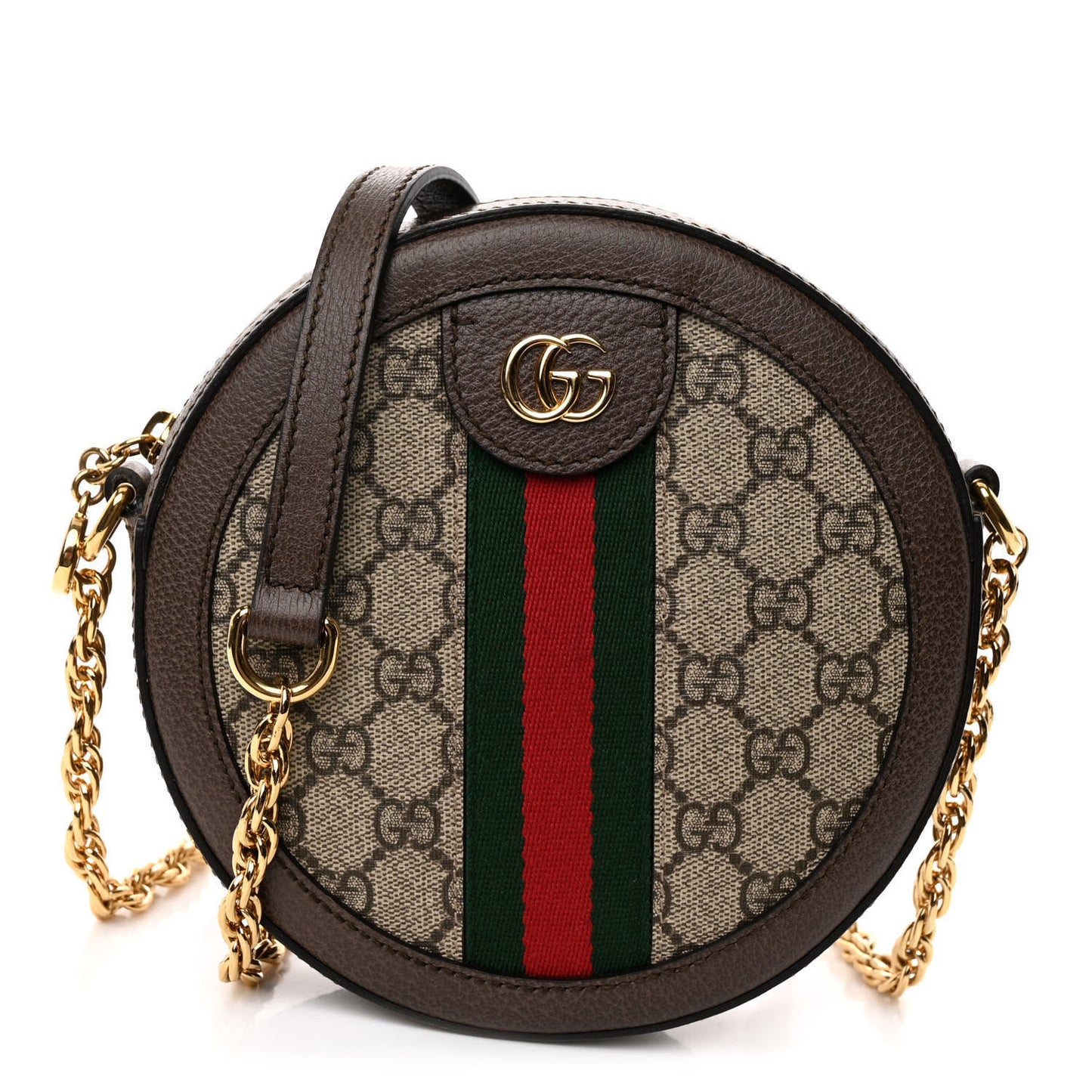 GG Supreme Monogram Web Mini Ophidia Round Shoulder Bag Brown