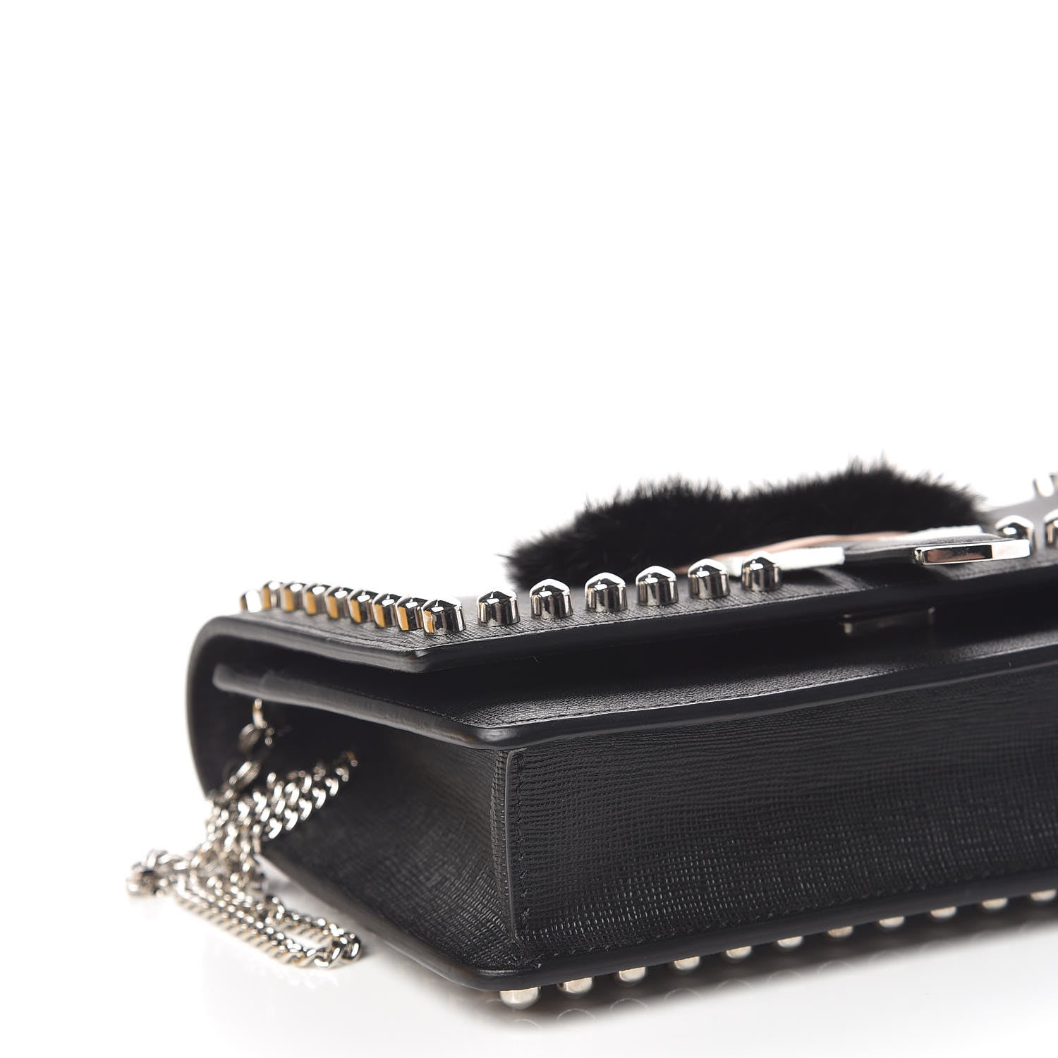 Fendi Vitello Elite Mink Fur Studded Karlito Tube Wallet on Chain Black 8 of 11